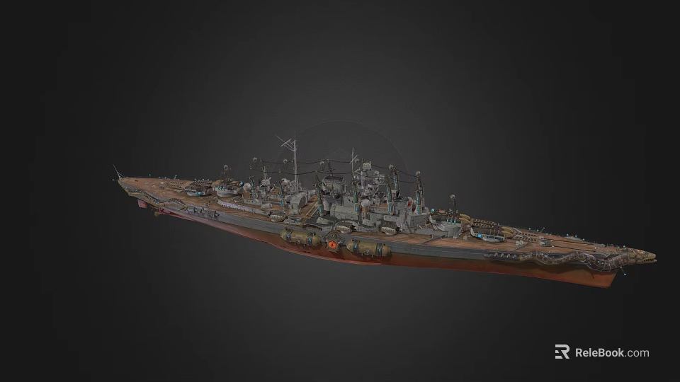 3D Model of Military Warship With Turrets and Detailed Superstructure Design 3d model 