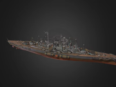 3D Model of Military Warship With Turrets and Detailed Superstructure Design 3d model