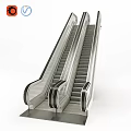 Modern Escalator Staircase With Metal Handrails And Gray Treads On White Background