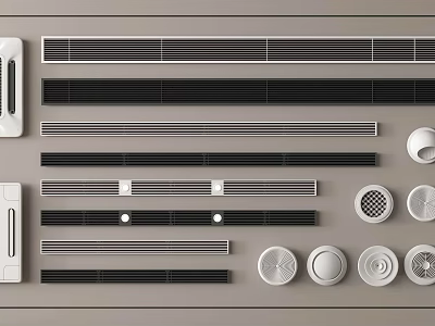 Different Styles of Air Conditioner Vents With Grille Designs and Round Covers 3d model