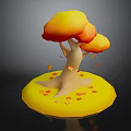 3D Model Tree With Yellow And Orange Canopy And Falling Leaves On Round Base 3d model