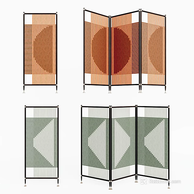 Modern Woven Room Divider Screens With Geometric Patterns And Colorful Frames 3d model 