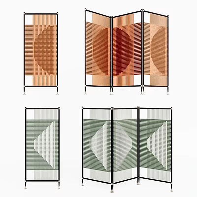 Modern Woven Room Divider Screens With Geometric Patterns And Colorful Frames 3d model
