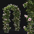 Decorative Garden Archway With Green Vines Pink Flowers And Person Silhouette