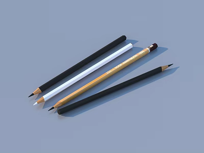 Colored Pencils In Black White Gold With Sharpened Tips Sleek Design On Gray Background 3d model