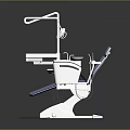 Modern Dental Treatment Chair With Blue Upholstery Adjustable Lamp And Console