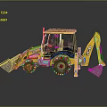 Yellow JCB Backhoe Loader With Large Tires On Reflective Black Surface 3d model