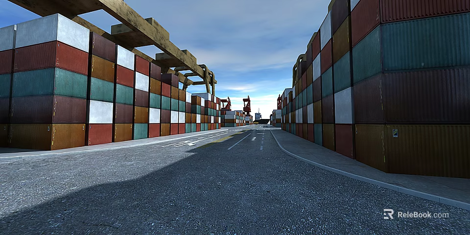 Durable Metal Swing Doors In Container Terminal With Secure Industrial Design 3d model