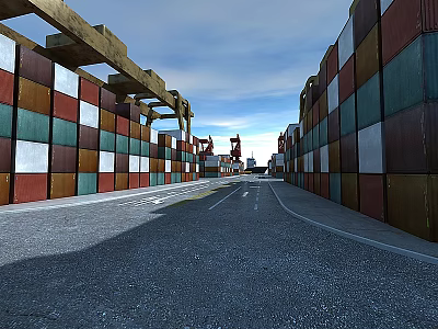 Durable Metal Swing Doors In Container Terminal With Secure Industrial Design 3d model