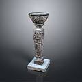 Natural Landscape With Gray Stone Carved Column Featuring Bowl Top And Square Base
