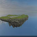 Beautiful Surreal Floating Island Landscape With Lush Green Trees Surrounded By Calm Clear Blue Water