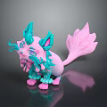 Fantasy Creature with Pink and Teal Fur Fluffy Tail and Big Ears