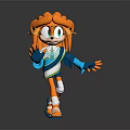 Colorful 3D Character Model With Orange Hair Blue Eyes And Blue White Outfit