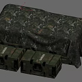 Military Weapons Storage With Camouflage Cloth Covered Green Crates And Latches