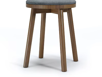 Modern Wooden Stool Featuring Gray Padded Seat And Sturdy Four Legs Design 3d model