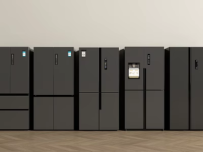 Multiple Black Refrigerators Freezers In Row With Modern Design Display Units 3d model