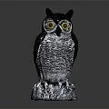 Decorative Owl Ornament Set With Black White Red Feathers Yellow Eyes And Stone Textured Base