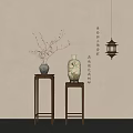 Traditional Decorative Vases With Blossom Branches On Wooden Stands For Home Decoration