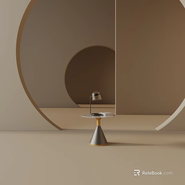 Modern Side Table With Round Tabletop Metal Lamp And Conical Gold Accent Base 3d model