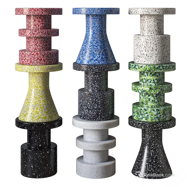 Colorful Modern Decorative Stools With Speckled Patterns And Unique Stacked Design 3d model