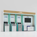 Modern Public Facility With Multiple Self Service Kiosks And Display Screen 3d model