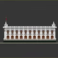 Detailed Architectural Model of White Building With Canadian Flag and Red Windows