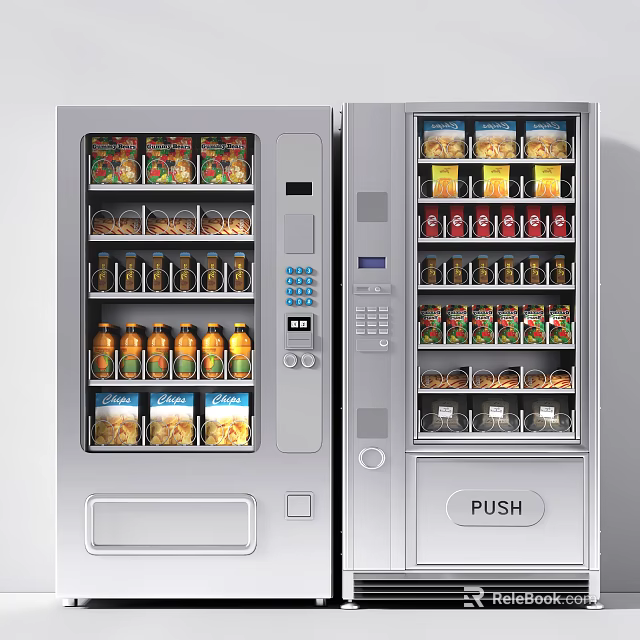 Commercial Vending Machine Featuring Multiple Shelves Stocked With Assorted Snacks Beverages And Packaged Items 3d model 