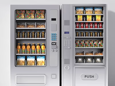 Commercial Vending Machine Featuring Multiple Shelves Stocked With Assorted Snacks Beverages And Packaged Items 3d model