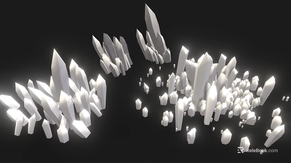 White Crystal Shaped Geometric Structures on Black Background with Illuminated Sharp Edges 3d model 