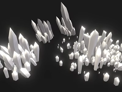 White Crystal Shaped Geometric Structures on Black Background with Illuminated Sharp Edges 3d model