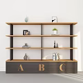 Modern Wooden Bookcase With Multiple Shelves Displaying ABC Letters And Decorative Items 3d model
