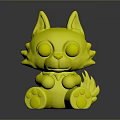 Cute Red Fox Character 3D Model Sitting with Big Eyes Pink Paws and Surface Reflection