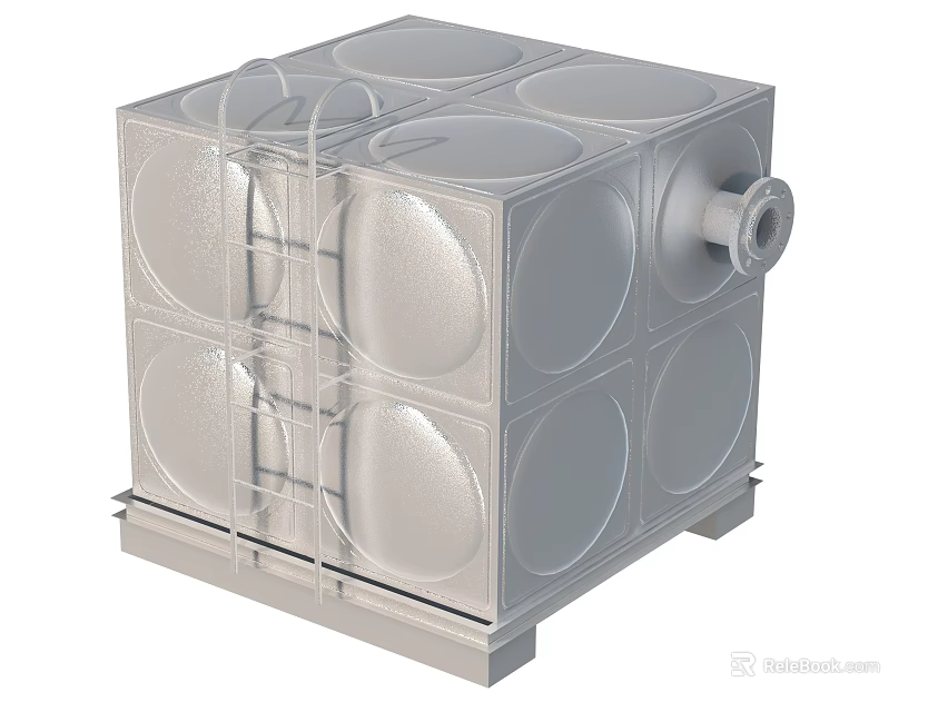 Industrial Water Tank Square Structure With Circular Panels Top Covers And Side Pipe Ladder 3d model 