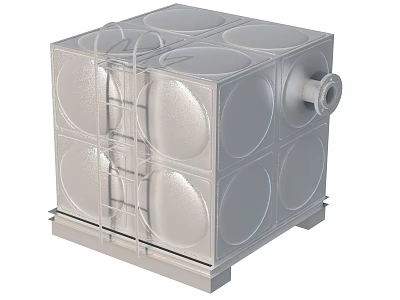 Industrial Water Tank Square Structure With Circular Panels Top Covers And Side Pipe Ladder 3d model
