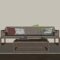New Chinese-style Sofa Coffee Table Combination Three-seat Sofa 3d model