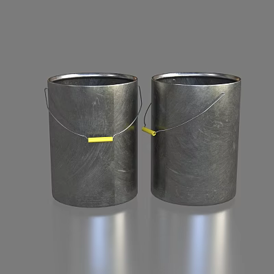 Hardware Tools Two Durable Metal Buckets With Handles And Yellow Labels 3d model
