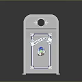 White Trash Bin With Blue Trim And Blue Bin Label Featuring Cartoon Graphic