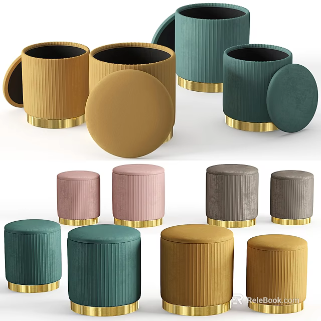 Modern Ribbed Ottoman With Gold Base And Various Color Options 3d model