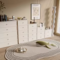 White Modern Dressers with Multiple Drawers Decorative Items Plant and Whale Toy on Rug