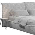 Modern Bed Design Featuring Upholstered Headboard White Sheets Pillows And Nightstand 3d model