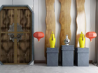 Chinese-style solid wooden door 3d model