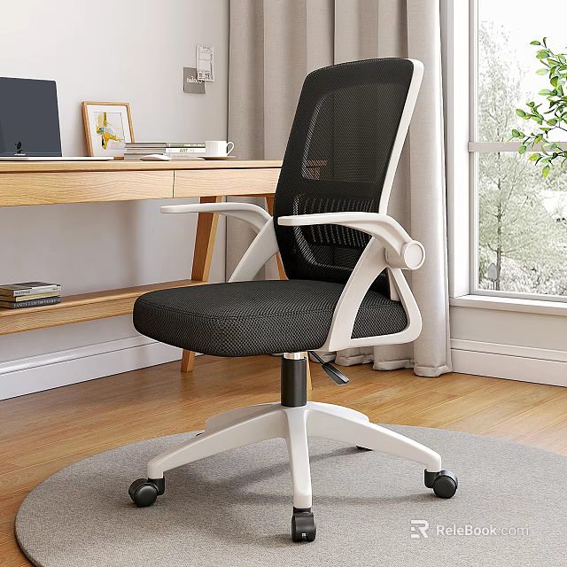 Ergonomic Black Mesh Office Chair With White Frame Armrests And Wheels For Home Office 3d model 
