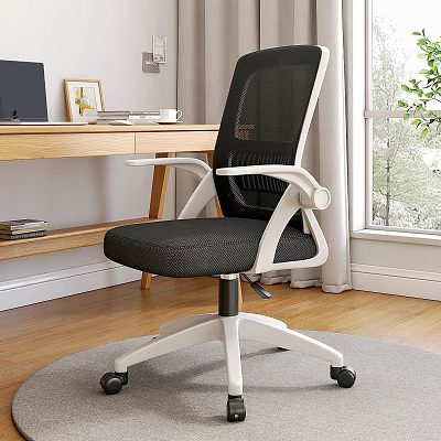 Ergonomic Black Mesh Office Chair With White Frame Armrests And Wheels For Home Office 3d model