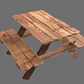 Rustic Wooden Outdoor Picnic Table With Attached Benches And Natural Grain