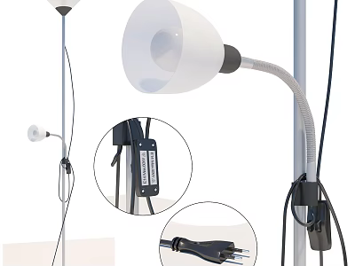 Contemporary Floor Lamp With Flexible Arm White Lampshade And Power Plug Details 3d model