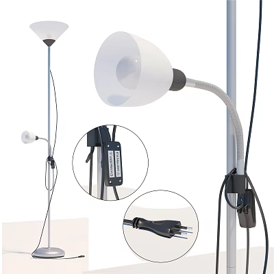 Contemporary Floor Lamp With Flexible Arm White Lampshade And Power Plug Details 3d model
