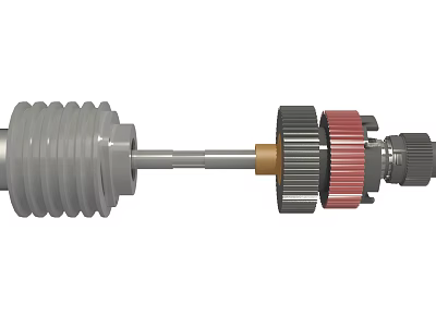 Detailed Mechanical Shaft Assembly With Red Black Gears And Gray Casing 3d model