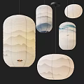Elegant Beige And Blue Paper Pendant Lights With Mountain Patterns And Small Boat