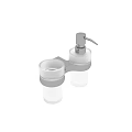 Modern Bathroom Glass Tumbler And Soap Dispenser Set With Metal Holder
