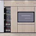 Contemporary Modern Wooden Wine Cabinet With Glass Display Shelves And Yellow Accent Panel